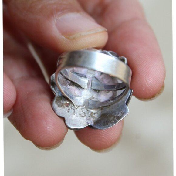 Sterling Silver Turquoise Navajo Ring Feather Native American 5.5 Signed 7.9g - Picture 5 of 11